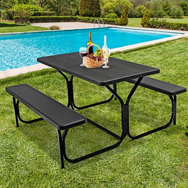 image of Costway Picnic Table Bench Set Outdoor Backyard Patio Garden Party - Black - 3-Piece Sets with sku:dyadjjb3avwz8vc64zrywwstd8mu7mbs-cos-ovr