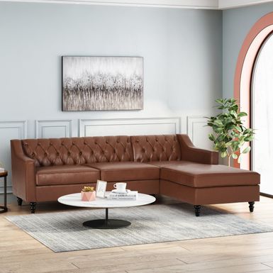 image of Furman Contemporary Tufted Chaise Sectional by Christopher Knight Home - Cognac Brown + Dark Brown with sku:kwlu61juoozgxzvzmcgowqstd8mu7mbs-overstock
