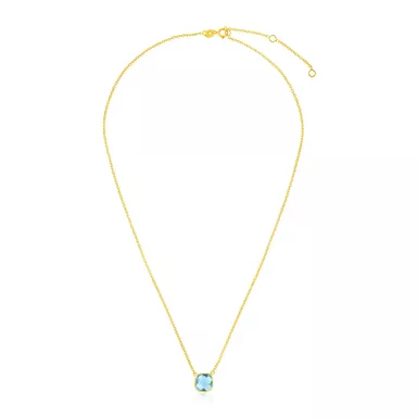 14k Yellow Gold Necklace with Cushion Blue Topaz (17 Inch)