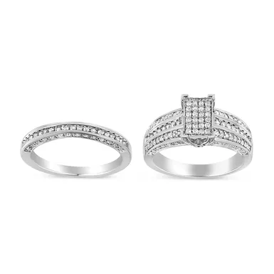 image of .925 Sterling Silver 3/4 Cttw Prong Set Round Diamond Composite Engagement Ring and Band Set (I-J Color, I3 Clarity) - Size 12 with sku:021468r120-luxcom