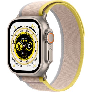 image of Apple Watch Ultra (GPS + Cellular) 49mm Titanium Case with Yellow/Beige Trail Loop - M/L - Titanium with sku:bb21207683-6339716-bestbuy-apple