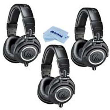image of Audio-Technica ATH-M50x Professional Monitor Headphones, Black, 3 Pack with sku:atathm50x3-adorama