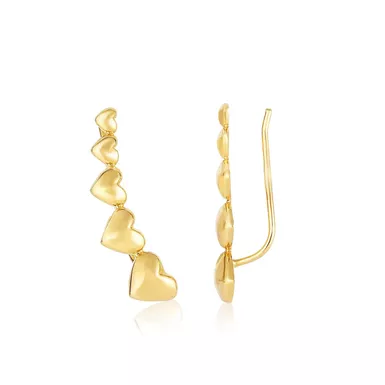 14k Yellow Gold Graduated Heart Climber Style Stud Earrings