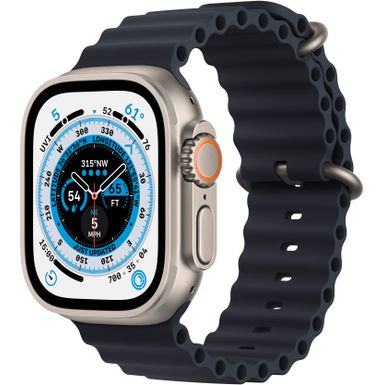 Front Zoom. Apple Watch Ultra (GPS + Cellular) 49mm Titanium Case with Midnight Ocean Band - Titanium