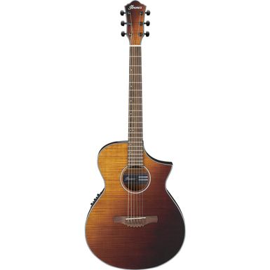 Ibanez AEWC32FM 6 String Semi-Acoustic Guitar, 20 Frets, Nyatoh Neck, Laurel Fretboard, Flamed Maple Top, Sapele Back and Sides, Amber Sunset Fade Gloss