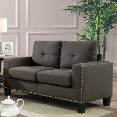 Transitional Fabric Tufted Loveseat in Gray