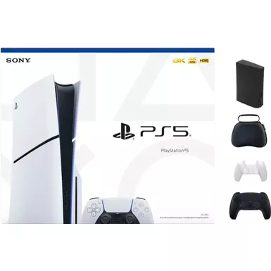 image of Sony - PlayStation 5 Slim Console - White With Accessories & Black Controller (Total 2 Controllers Included) with sku:1000039671blk-streamline