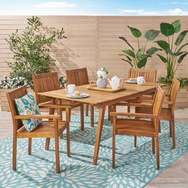 image of Jersey Outdoor 7 Piece Acacia Dining Set by Christopher Knight Home - Teak with sku:zxs1fa8pp6q74sognbgixgstd8mu7mbs-chr-ovr