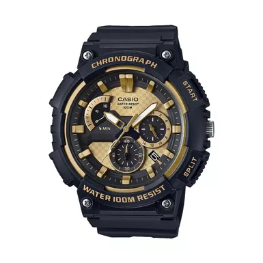 image of Casio - Mens Classic Chronograph Analog Resin Watch Black & Gold Dial with sku:mcw200h-9av-powersales