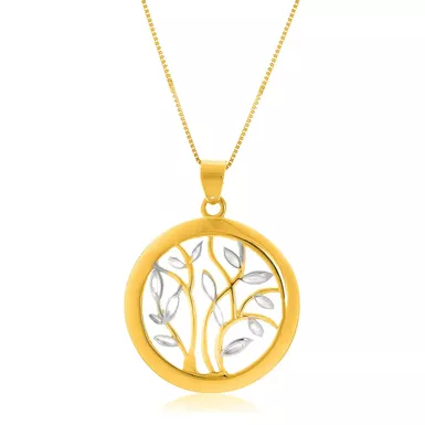 image of 14k Two Tone Gold Pendant with an Open Round Tree Design (18 Inch) with sku:d21760944-18-rcj