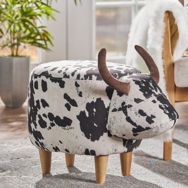 image of Bessie Fabric Cow Ottoman by Christopher Knight Home - White/Black with sku:947ef8fxw_toprlsmcdrsqstd8mu7mbs-overstock