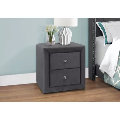 Bedroom Accent/ Nightstand/ End/ Side/ Lamp/ Storage Drawer/ Bedroom/ Upholstered/ Velvet/ Grey/ Transitional