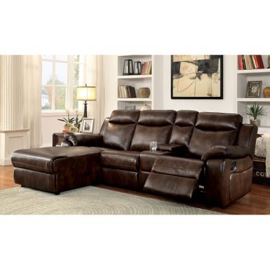 image of Furniture of America Tristen Reclining L-Shaped Leatherette Sectional - Brown with sku:mqp7k5fncvyx_mwkhvxn8qstd8mu7mbs-fur-ovr