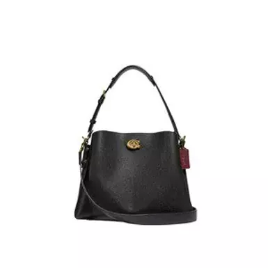 image of Coach Leather Willow Shoulder Bag (Black) with sku:c2621|brass/black|o/s-corporatesignature