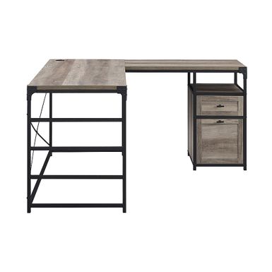 Walker Edison - 59” Urban Industrial 2 Drawer L Shaped Desk - Grey wash