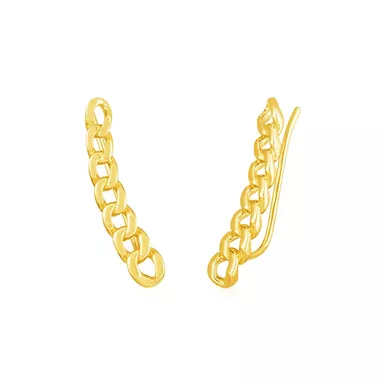 14k Yellow Gold Ear Climber Earring with Chain Links