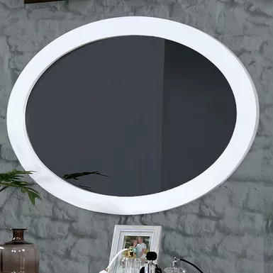 image of Mid-Century Modern Wood Oval Mirror in White with sku:idf-7386wh-mo-foa