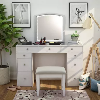 image of Contemporary Solid Wood 3-Piece Vanity Set in White with sku:idf-dk5240-foa