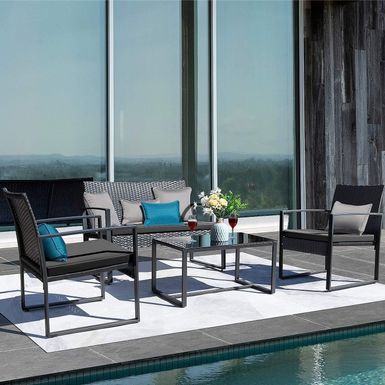 image of Homall 4 Pieces Patio Furniture Set Outdoor Garden Patio Sets - Black with sku:tjlthj4al0hntkt1lbkb0astd8mu7mbs-overstock