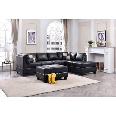 image of Malone L-shaped Reversible Faux Leather Sectional Sofa - Black with sku:65ojbg780k1wtwqktmlaogstd8mu7mbs-overstock
