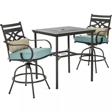 image of Montclair 3pc High Dining: 2 Swivel Chairs, 33" Square High Dining Table with sku:mclrdn3pcbrsw2-blu-almo