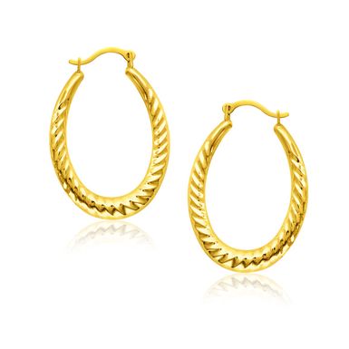 image of 14k Yellow Gold Hoop Earrings with Textured Details with sku:63605-rcj