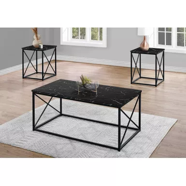 image of Table Set/ 3pcs Set/ Coffee/ End/ Side/ Accent/ Living Room/ Metal/ Laminate/ Black Marble Look/ Contemporary/ Modern with sku:i-7954p-monarch