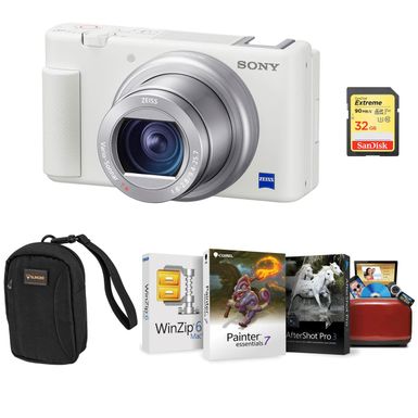 image of Sony ZV-1 Compact 4K HD Camera, White - Bundle With Alpine 2 Camera Bag, 32GB SDHC Card, Mac Software Package with sku:isozv1wam-adorama