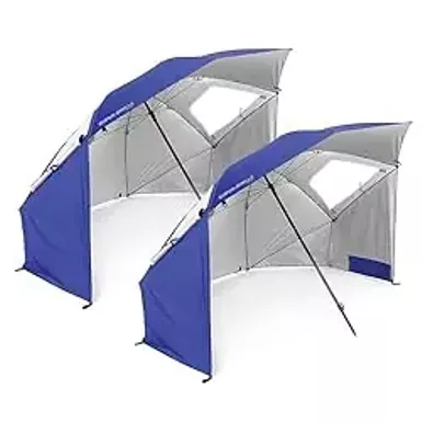 image of Sport-Brella Super-Brella SPF 50+ Sun and Rain Canopy Umbrella for Camping, Beach and Sports Events (8-Foot, Blue, 2-Pack) with sku:b0d74372mg-amazon