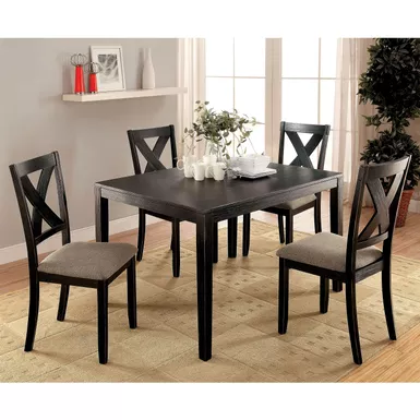 image of Transitional 5-Piece Wood Dining Table Set in Black with sku:idf-3175t-5pk-foa