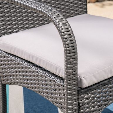 Harlowe Outdoor 7 Piece Wicker Dining Set with Cushions by Christopher Knight Home - grey + grey cushion