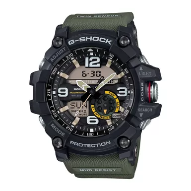 image of G-Shock - Mens Mudmaster Analog/Digital Green Cloth Band Watch Black Dial with sku:gg1000-1a3-powersales