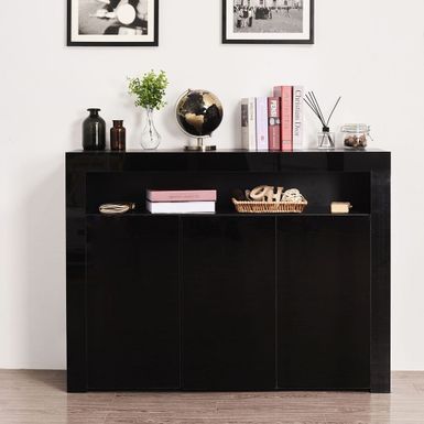 image of Living Room Sideboard Storage Cabinet High Gloss with LED Light, Wooden Storage Display Cabinet TV Stand with 3 Doors - Black with sku:qsz4th4_m5tui98posvqxwstd8mu7mbs-mom-ovr