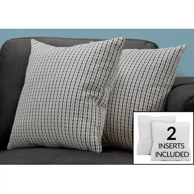 image of Pillows/ Set Of 2/ 18 X 18 Square/ Insert Included/ decorative Throw/ Accent/ Sofa/ Couch/ Bedroom/ Polyester/ Hypoallergenic/ Grey/ Black/ Modern with sku:i-9237-monarch
