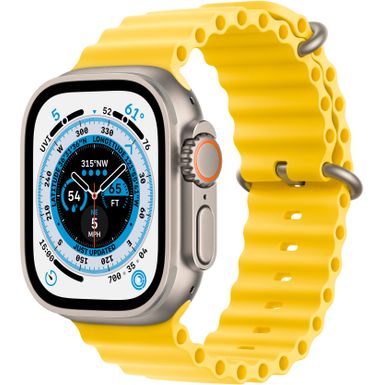 image of Apple Watch Ultra (GPS + Cellular) 49mm Titanium Case with Yellow Ocean Band - Titanium with sku:bb21207691-6339703-bestbuy-apple