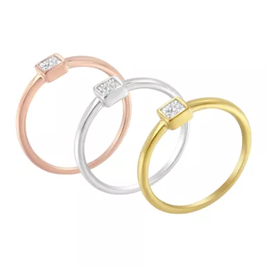 14K Gold Plated .925 Sterling Silver 1/6 Cttw Diamond Cushion Shaped Stackable Promise Ring Set (J-K Color, I1-I2 Clarity) - Choice of size