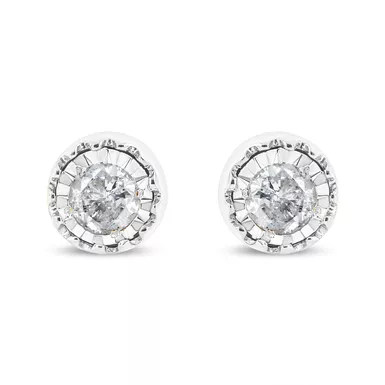 .925 Sterling Silver 3/8 Cttw Solitaire Diamond Miracle Set Stud Earrings (J-K Color, I3 Clarity)