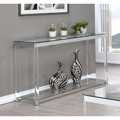 image of Claude Sofa Table with Lower Shelf Chrome and Clear with sku:aufxushgxx6dnvnopre5nwstd8mu7mbs-overstock