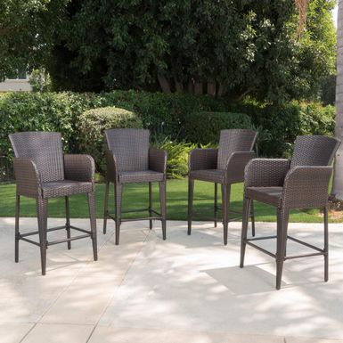 image of Anaya Outdoor Wicker Barstool (Set of 4)  by Christopher Knight Home - N/A - Brown with sku:ijwldyux5inugmaw6obqegstd8mu7mbs-overstock