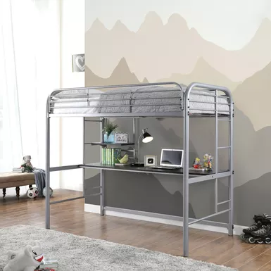 image of Transitional Metal Twin over Workstation Bunk Bed in Silver with sku:idf-bk938sv-foa