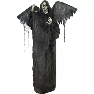 Life-Size Animatronic Skeleton Reaper with Wings with Lights and Sound, Indoor/Covered Outdoor Halloween Decoration