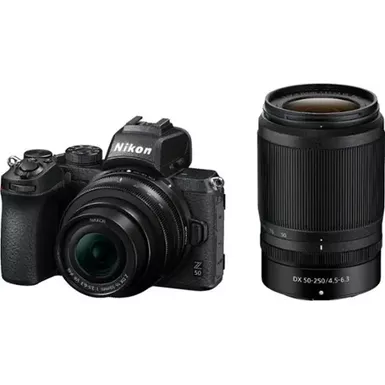 image of Nikon - Z50 Mirrorless Camera Two Lens Kit with NIKKOR Z DX 16-50mm f/3.5-6.3 VR and NIKKOR Z DX 50-250mm f/4.5-6.3 VR Lenses - Black with sku:bb21405108-bestbuy