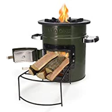 image of GasOne Rocket Stove  Premium Wood Burning Stove Camping  Insulated Camping Rocket Stove for Backpacking, Hiking, RV and Survival - Barrel Stove Kit with Silicone Handles  Military Green with sku:b0bbsqbxl4-amazon