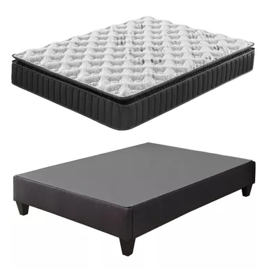 image of Carter Queen Dark Grey Platform Bed with Dream 12 in. Pocket Spring Mattress with sku:65391-primo
