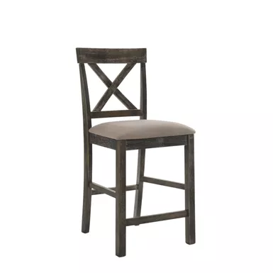 ACME Martha II Counter Height Chair (Set-2), Tan Linen & Weathered Gray