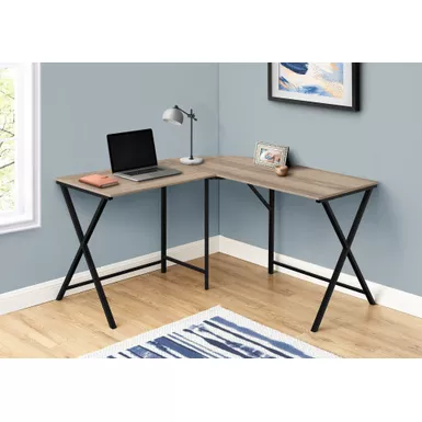 Computer Desk/ Home Office/ Corner/ 55"L/ L Shape/ Work/ Laptop/ Metal/ Laminate/ Brown/ Black/ Contemporary/ Modern