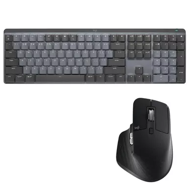 Logitech MX Mechanical Wireless Illuminated Keyboard, Clicky Switches, Graphite with MX Master 3S Black Mouse