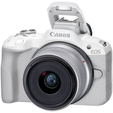 Alt View Zoom 1. Canon - EOS R50 4K Video Mirrorless Camera with RF-S 18-45mm f/4.5-6.3 IS STM Lens - White