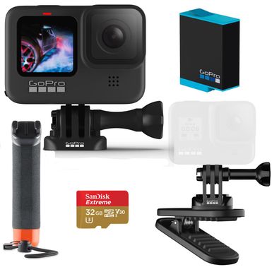 image of GoPro HERO9 Black - Advanced Kit With 32GB MicroSDHC Card, GoPro Floating Handler / Hand Grip, GoPro Rechargeable Battery, oPro Magnetic Swivel Clip with sku:gph9be-adorama