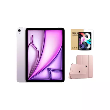 Apple - 11-inch iPad Air (Latest Model) M2 chip Wi-Fi 256GB - Purple With Rose Gold Case Bundle